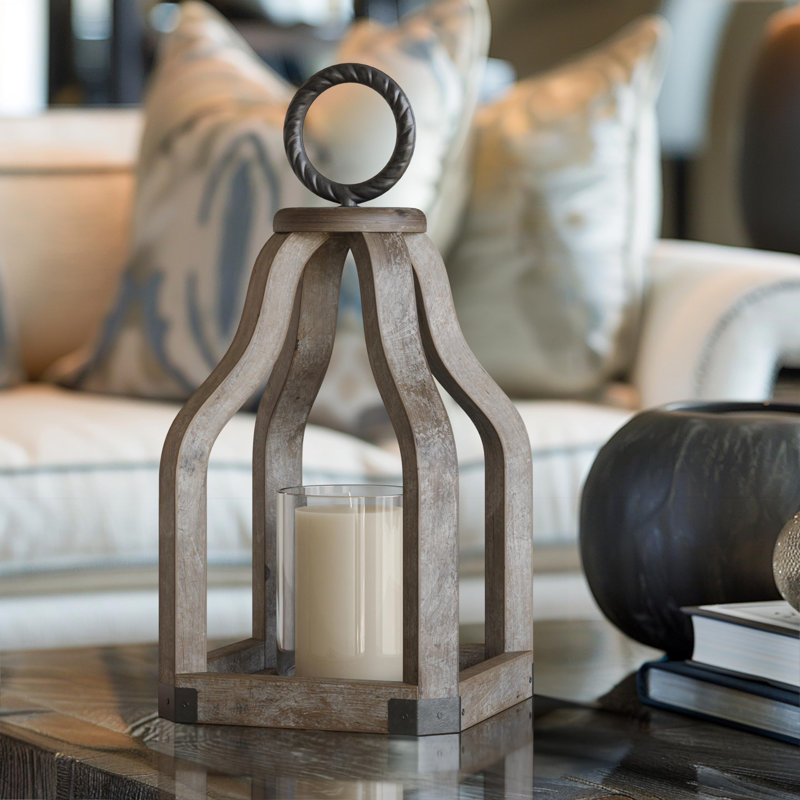Rosalind Wheeler Wood Lantern Decor Rustic Decor Candle Lantern Outdoor Lanterns Farmhouse Candle Holder Decorative Wedding Farmhouse Table Decor Brownish Grey Wayfair